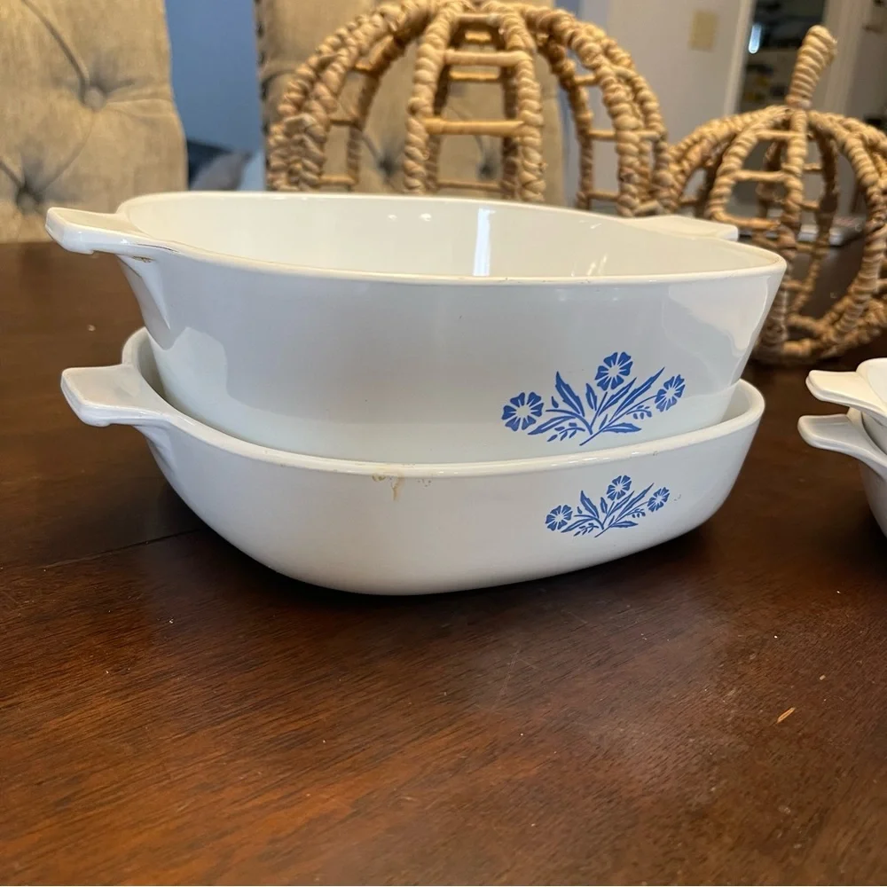VINTAGE CORNING WARE White Blue Casserole Dishes